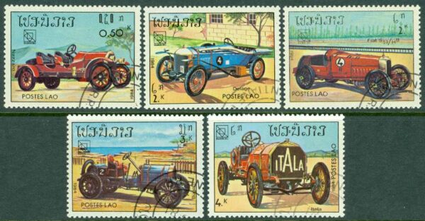 Laos - M  750, 752-755 Gamla tävlingsbilar bla Delage, 5 ol stpl