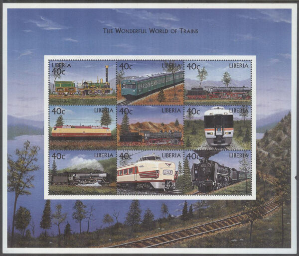 Liberia - M 2457-2465 Tåg - Lok bla Adler Ånglok, Miniark kpl **
