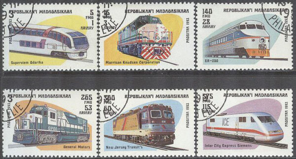 Madagaskar - M 1562-1567 Lok bla New Jersey Transit, 6 ol stpl