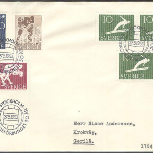 Sverige – FDC 1953-05-27 – Riksidrottsförbundet, serie 6 kpl Adressat