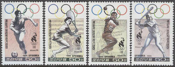 Nordkorea - M 3856-3859 OS i Atlanta 1996 bla Tennis & Baseball, 4 kpl **