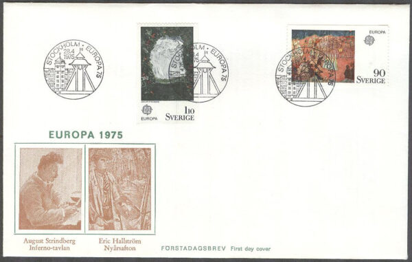 Sverige - FDC 1975-04-28 - Europa CEPT 1975 Konst, 2 kpl Vinjett 1
