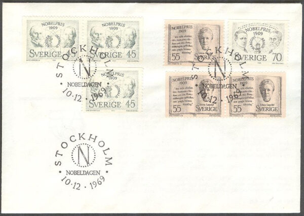 Sverige - FDC 1969-12-10 - Nobelpristagare 1909, 7 kpl