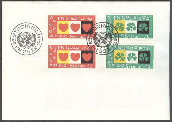 Sverige - FDC 1970-10-24 - FN 25 år, 4 kpl