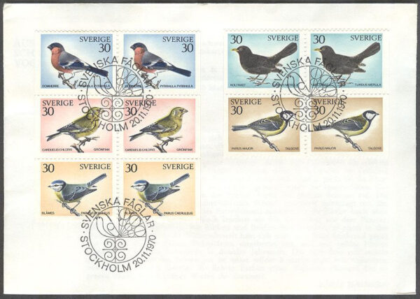 Sverige - FDC 1970-11-20 - Svenska fåglar, delat 10-Block kpl