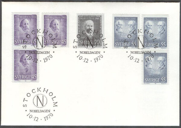 Sverige - FDC 1970-12-10 - Nobelpristagare 1910, 7 kpl