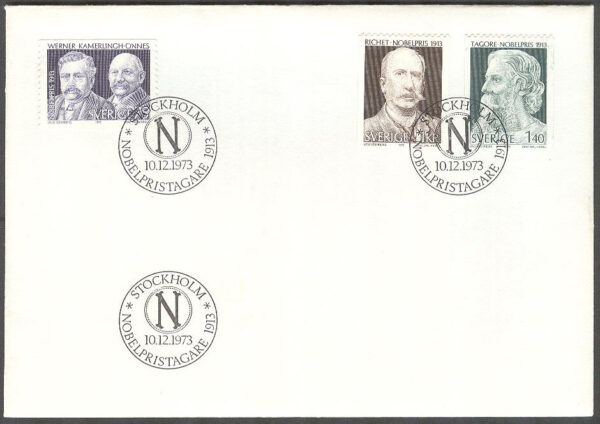 Sverige - FDC 1973-12-10 - Nobelpristagare 1913, 3 kpl