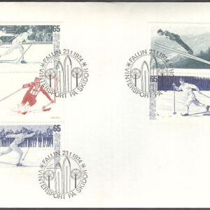 Sverige – FDC 1974-01-23 – VM på skidor, delad 5-strip kpl
