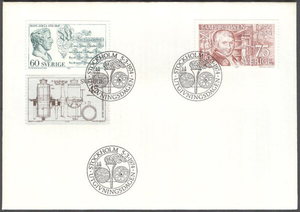 Sverige - FDC 1974-03-05 - Sulfitmassa 100 år - H Järta - S Owen, 3 kpl