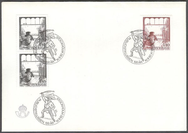 Sverige - FDC 1974-08-28 - Publicistklubben 100 år, 3 kpl Stort Posthorn blått