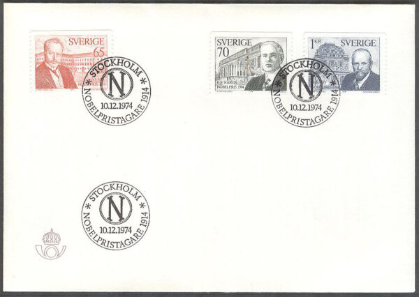 Sverige - FDC 1974-12-10 - Nobelpristagare 1914, 3 kpl Stort Posthorn brunt