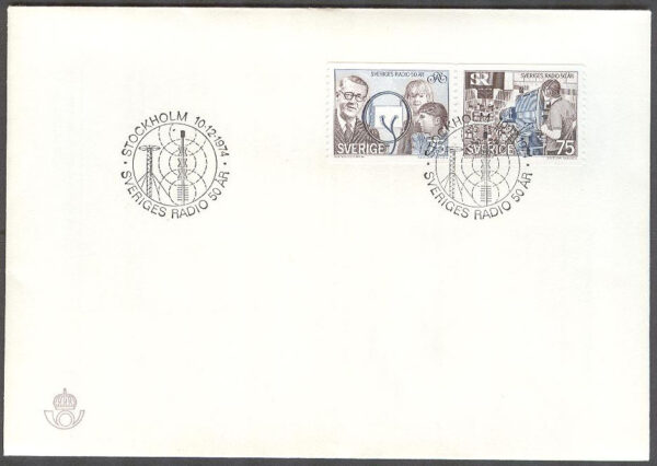 Sverige - FDC 1974-12-10 - Sveriges Radio 50 år, SX1 kpl Litet Posthorn lila