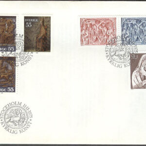 Sverige – FDC 1975-11-11 – Kyrklig konst, 6 kpl Litet Posthorn svart