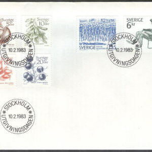 Sverige – FDC 1983-02-10 – Frukter-Nils Ferlin-Fredsrörelsen 100 år, 6 kpl