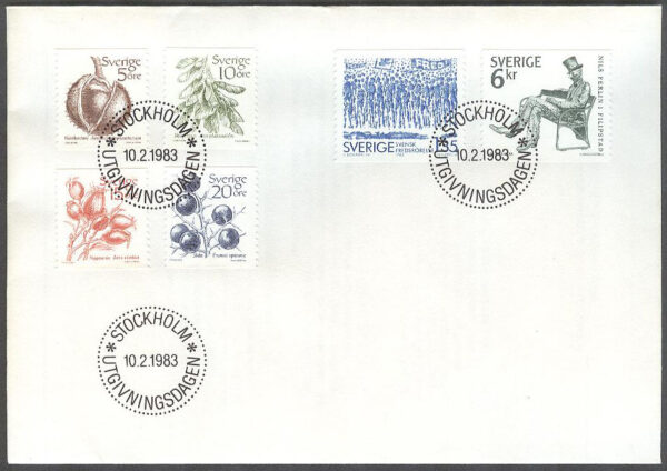 Sverige - FDC 1983-02-10 - Frukter-Nils Ferlin-Fredsrörelsen 100 år, 6 kpl