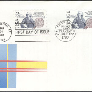 Sverige – FDC 1983-03-24 – Traktat Sverige – USA 1783, märke + USA kpl Vinjett 1
