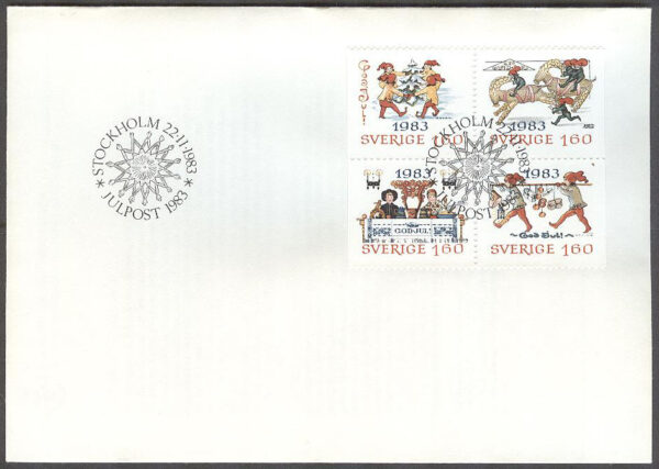 Sverige - FDC 1983-11-22 - Jul 1983 - Gamla julkort, 4-Block kpl