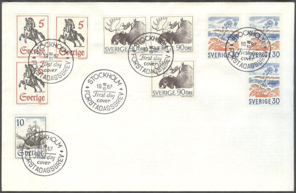 Sverige - FDC 1967-10-16 - Bruksfrimärken, 10 kpl Stämpel 29 mm