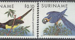 Surinam – M 1356-1357 Fåglar bla Saffransaraçari, 2 kpl **