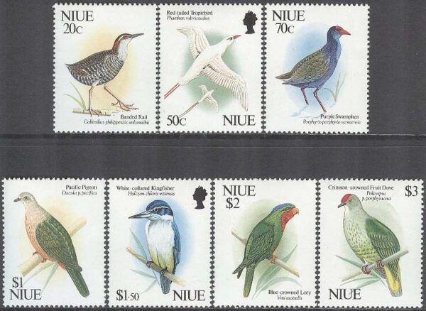 Niue - M  782-788 Fåglar bla Purpurhöna, 7 olika **