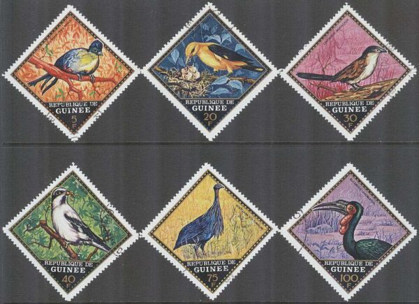 Guinea - M  583-588 Fåglar - Inhemska bla Sommargylling, 6 olika stpl