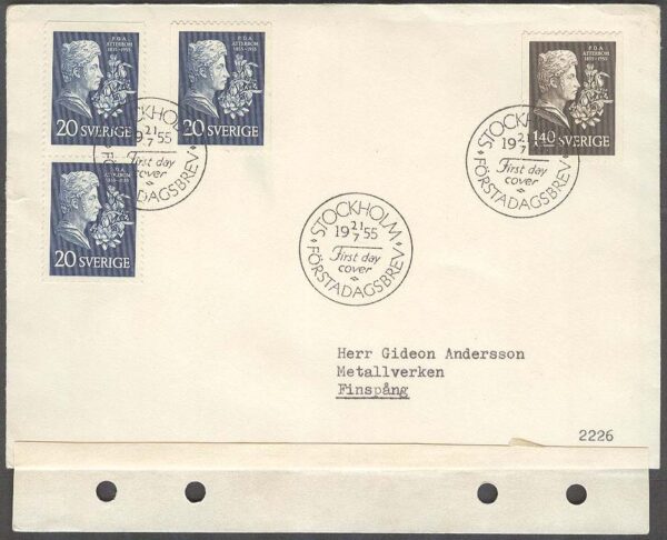 Sverige - FDC 1955-07-21 - P. D. A. Atterbom, 4 kpl Adressat