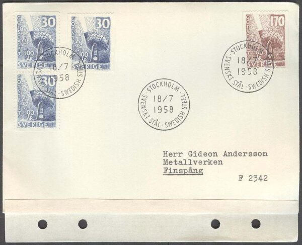 Sverige - FDC 1958-07-18 - Götstålet 100 år, 4 kpl Adressat