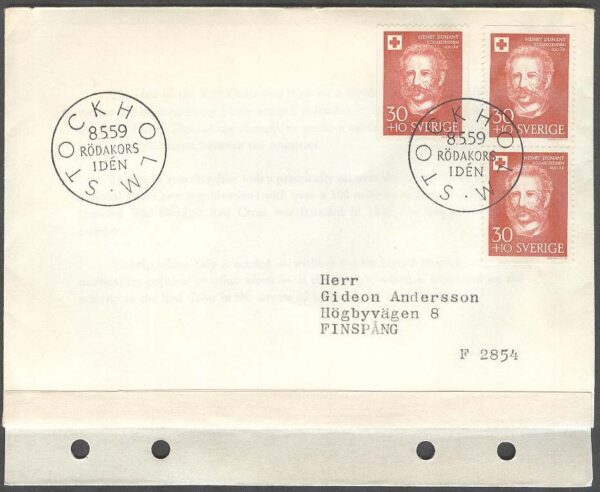 Sverige - FDC 1959-05-08 - Röda Korset 100 år, 3 kpl Adressat