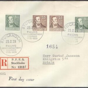 Sverige – FDC 1939-02-25 – P H Ling, 4 märken REK+FDC stämp Adressat