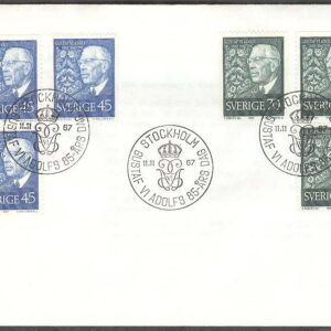 Sverige – FDC 1967-11-11 – Gustaf VI Adolf 85 år, 6 kpl