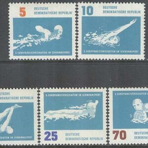DDR – M  907-910, 912 EM i simning i Leipzig, 5 olika **