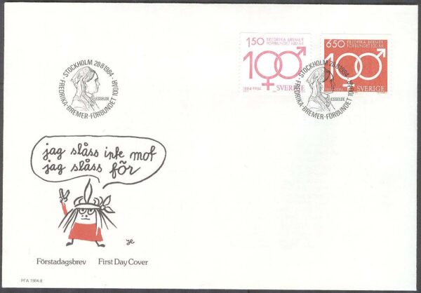 Sverige - FDC 1984-08-28 - Fredrika Bremerförbundet 100 år, 2 kpl Vinjett 1