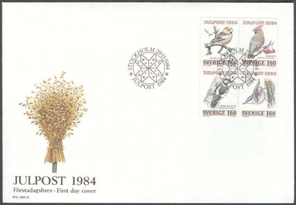 Sverige - FDC 1984-11-29 - Jul 1984 - Fåglar, HBL kpl Vinjett 1