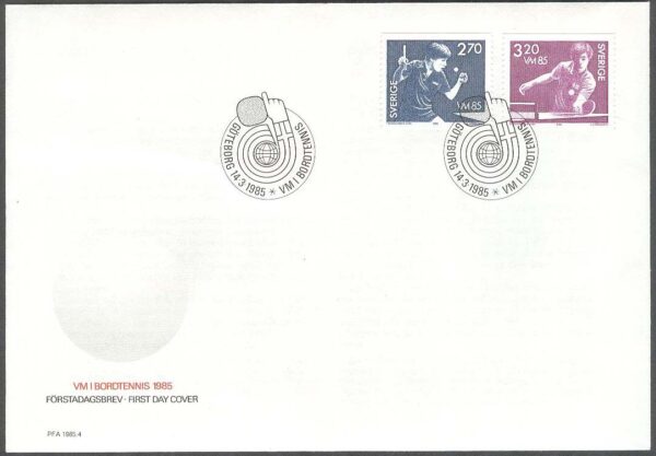 Sverige - FDC 1985-03-14 - VM i Bordtennis, 2 kpl Vinjett 1
