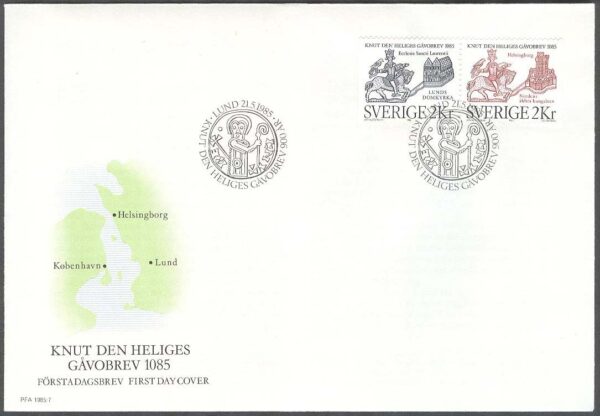 Sverige - FDC 1985-05-21 - Knut den Helige, 2 kpl Vinjett 1