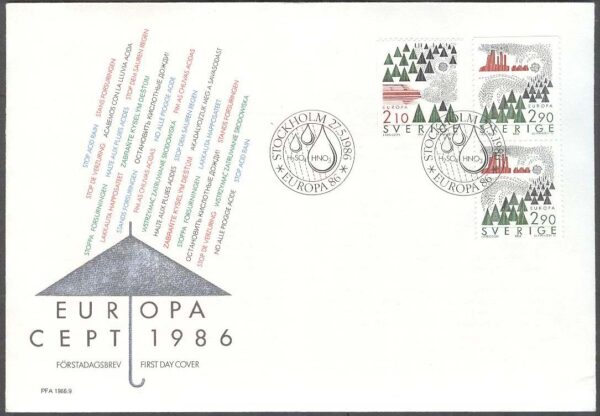 Sverige - FDC 1986-05-27 - Europa CEPT 1986, Natur, 3 kpl Vinjett 1