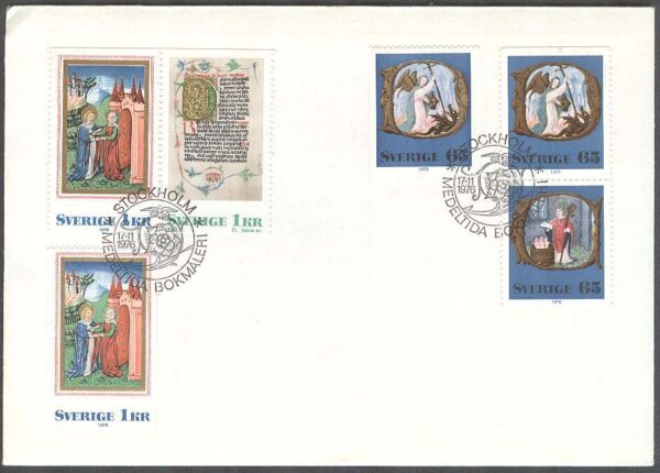 Sverige - FDC 1976-11-17 - Medeltida Bokmåleri, 6 kpl