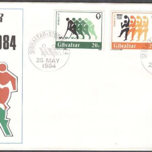 Gibraltar – FDC 1984-05-25 – Sport – Landhockey – Basket – Fotboll – Rodd, 4 kpl