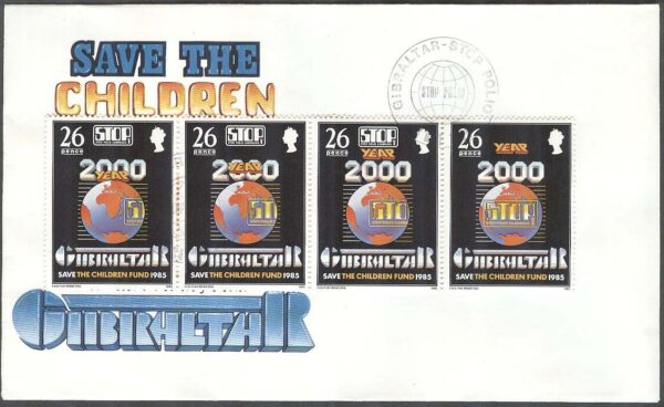 Gibraltar - FDC 1985-05-03 - Kampen mot Barnförlamning, 4-strip kpl
