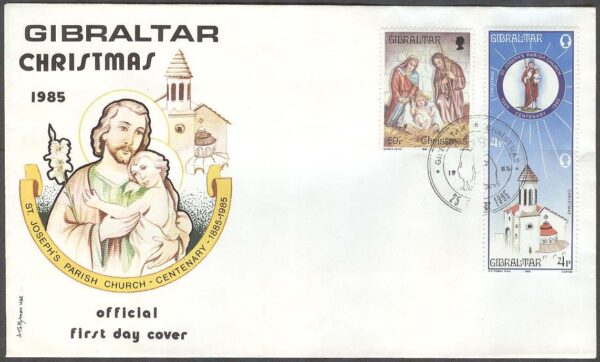 Gibraltar - FDC 1985-10-25 - Jul 1985 - Kyrka 100 år, par + 1 kpl