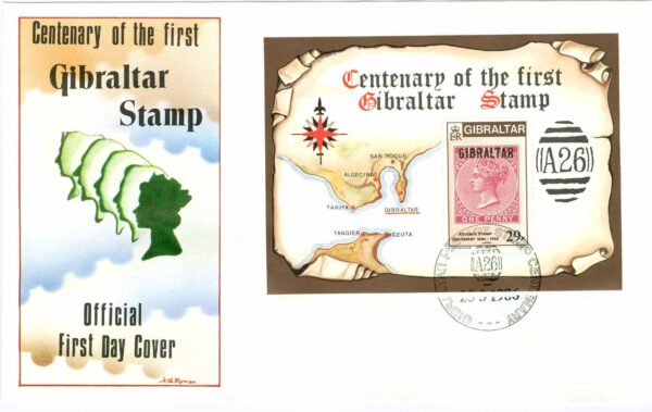Gibraltar - FDC 1986-03-25 - Gibraltars frimärken 100 år - Drottning Victoria, block