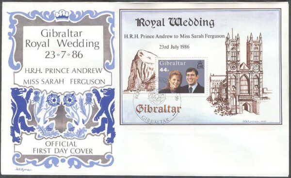 Gibraltar - FDC 1986-08-28 - Bröllop - Prins Andrew - S Ferguson, Block