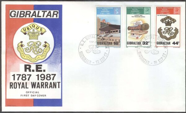 Gibraltar - FDC 1987-09-16 - Kungliga Pionier Regementet 200 år, 3 kpl