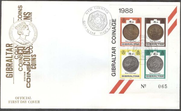 Gibraltar - FDC 1989-10-11 - Nya Mynt 1988, 2 st Block