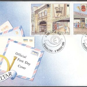 Gibraltar – FDC 1990-03-06 – Europa CEPT 1990 Postbyggnader, 2 st par kpl