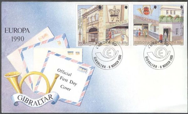 Gibraltar - FDC 1990-03-06 - Europa CEPT 1990 Postbyggnader, 2 st par kpl