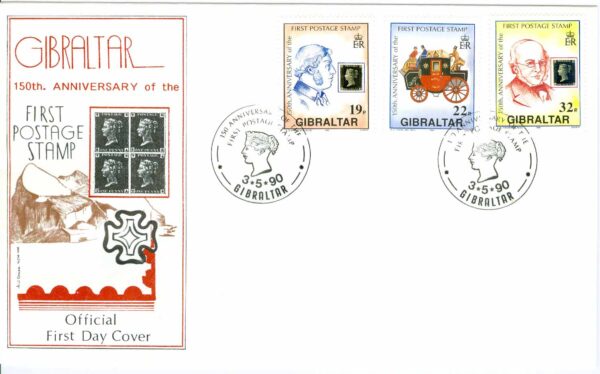 Gibraltar - FDC 1990-05-03 - Frimärken 150 år bla Sir Rowland Hill