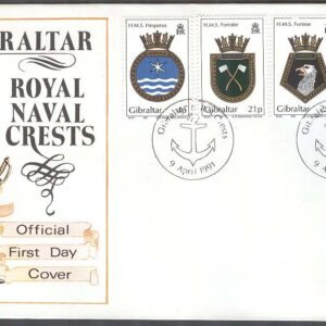 Gibraltar – FDC 1991-04-09 – Skeppsvapen från bla HMS Scylla, 4 kpl