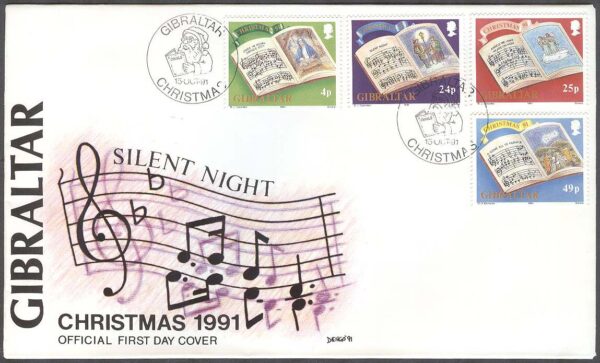 Gibraltar - FDC 1991-10-15 - Jul 1991 - Julsånger - Texter, 4 kpl
