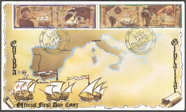 Gibraltar - FDC 1992-02-06 - Europa CEPT 1992 - Amerika - Fartyg, 2 st par kpl